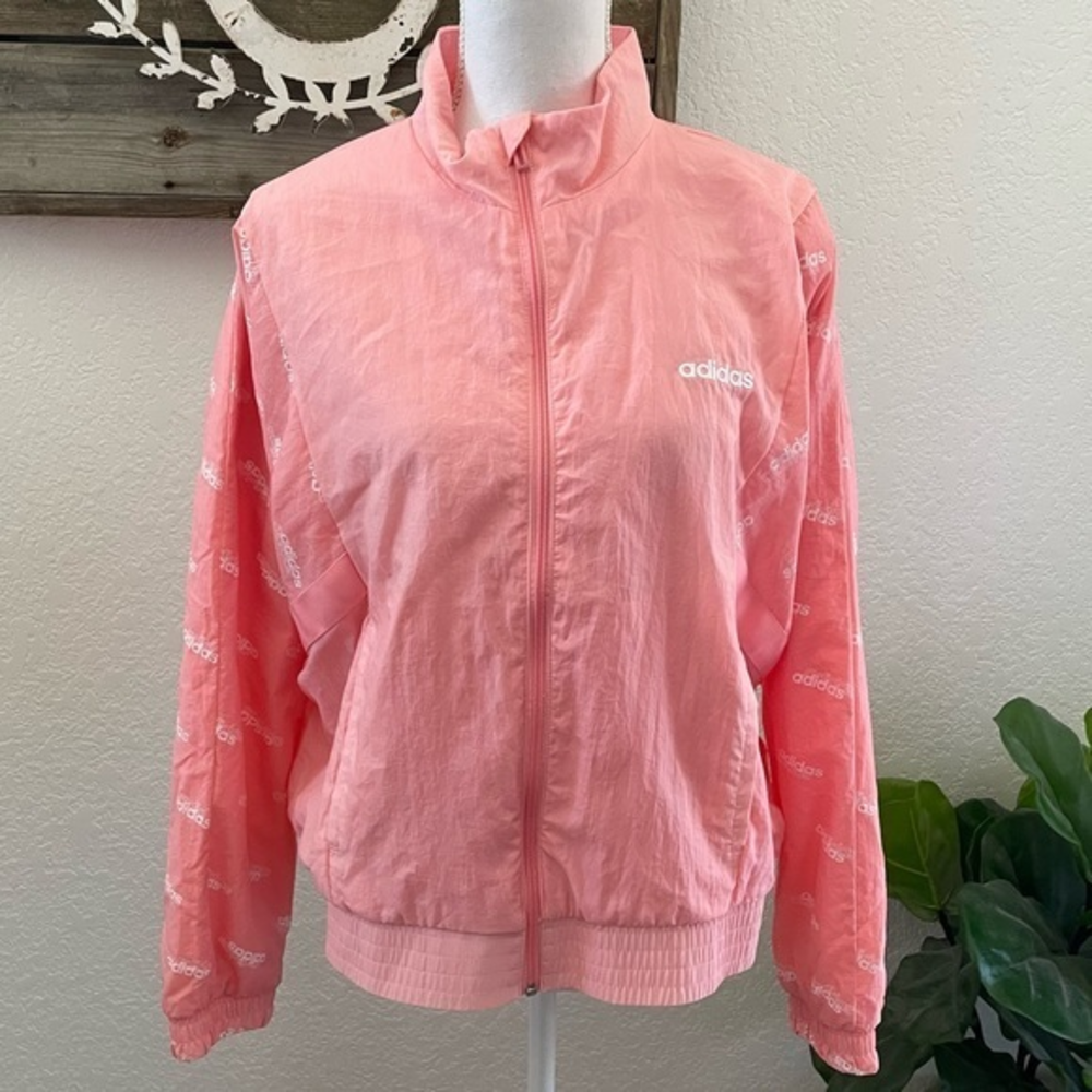 Adidas pink logo‎ windbreaker lined zip up jacket ladies L?